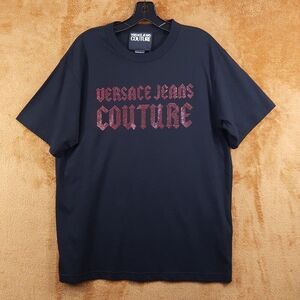 VERSACE JEANS COUTURE Shirt Mens Medium Black Pullover Logo T-Shirt Tee $225
